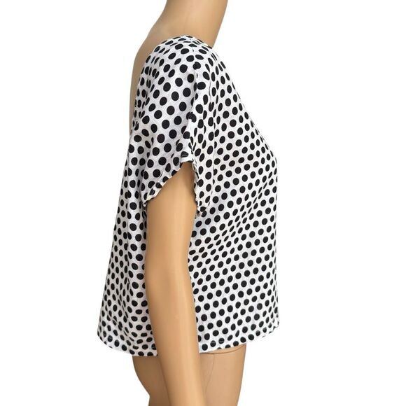 Cynthia Rowley Crop Top blouse 100% Linen Polka Dot button back detail sz M - Picture 2 of 6